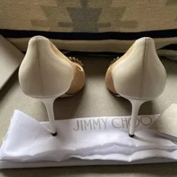 Jimmy Choo Love 85 WRR natural raffia crystal pearls latte pumps Size 40 NWT - Picture 6 of 14